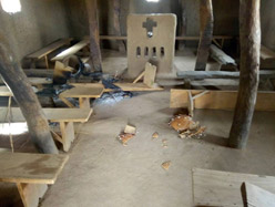A church building interior in a mainly-Christian village that was fire damaged in a jihadi attack