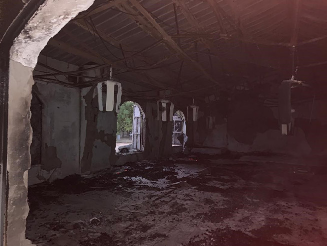 The burned out interior of the church building in Maradi