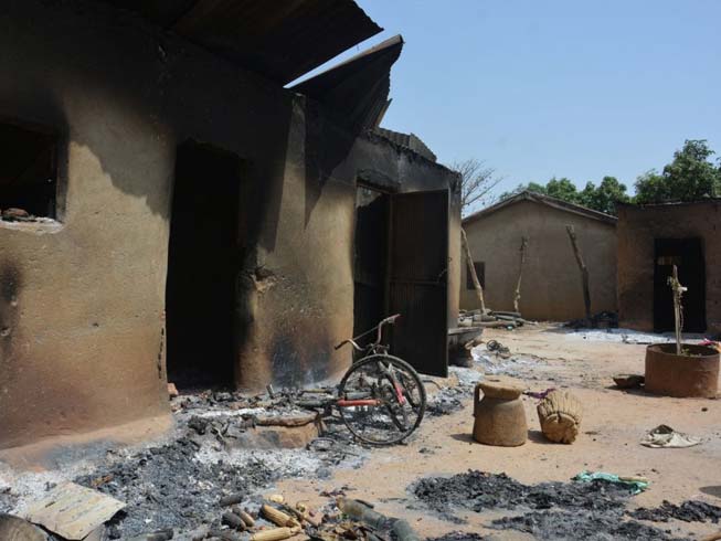 Houses in Karamai village that were razed in a Fulani attack