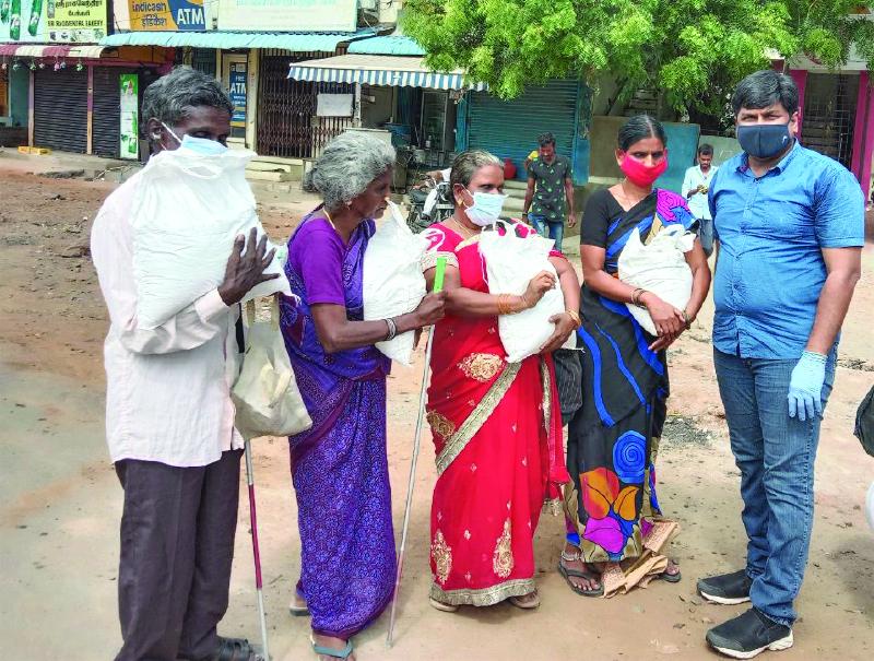 Barnabas gave Covid-19 emergency food and hygiene support to about 8,000 Christians in India, including 100 blind Christians, four of whom are shown here