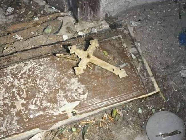 Debris in a Christian home in Qamishli that was hit by a shell
