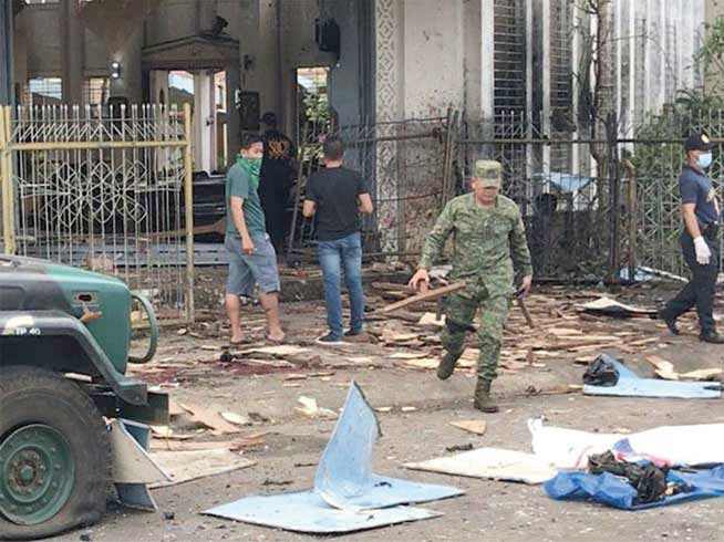 Scene of destruction outside Jolo cathedral after Islamist extremists detonated two bombs during a Sunday service in 2019. [Image: Tasnim News Agency]